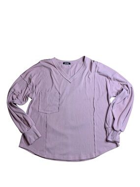 BTFBM Ribbed V-Neck Long Sleeve Pocket Top Dusty Pink Size Large